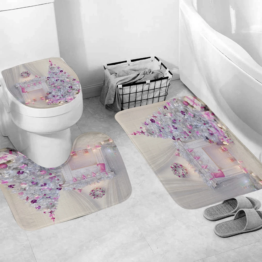 Рождественский набор для ванной БЕЛЫЙ камин душевая занавеска и ковер