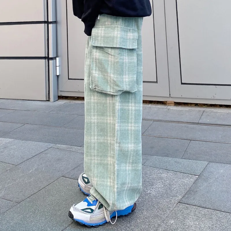 

Spring Autumn Plaid Pants women's Fashion Retro Drawstring Casual Pants Men Streetwear Wild Loose Hip-hop Straight Trousers