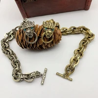 pure brass lion head punk bracelet chinese style vintage bracelets hip hop jewelry buddhism mantra hand chain bangles wristband