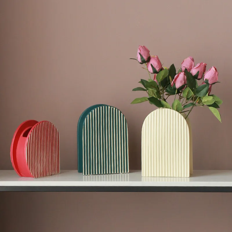 

Матовая итальянская ваза Morandi, ваза с рельефной линией, украшения для дома, керамические изделия