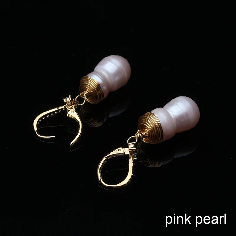 pink pearl earring Настоящая серьга из натурального пресноводного жемчуга, дизайн, натуральные бусины в стиле барокко, висячие серьги для женщин - Цвет камня: pink pearl earring