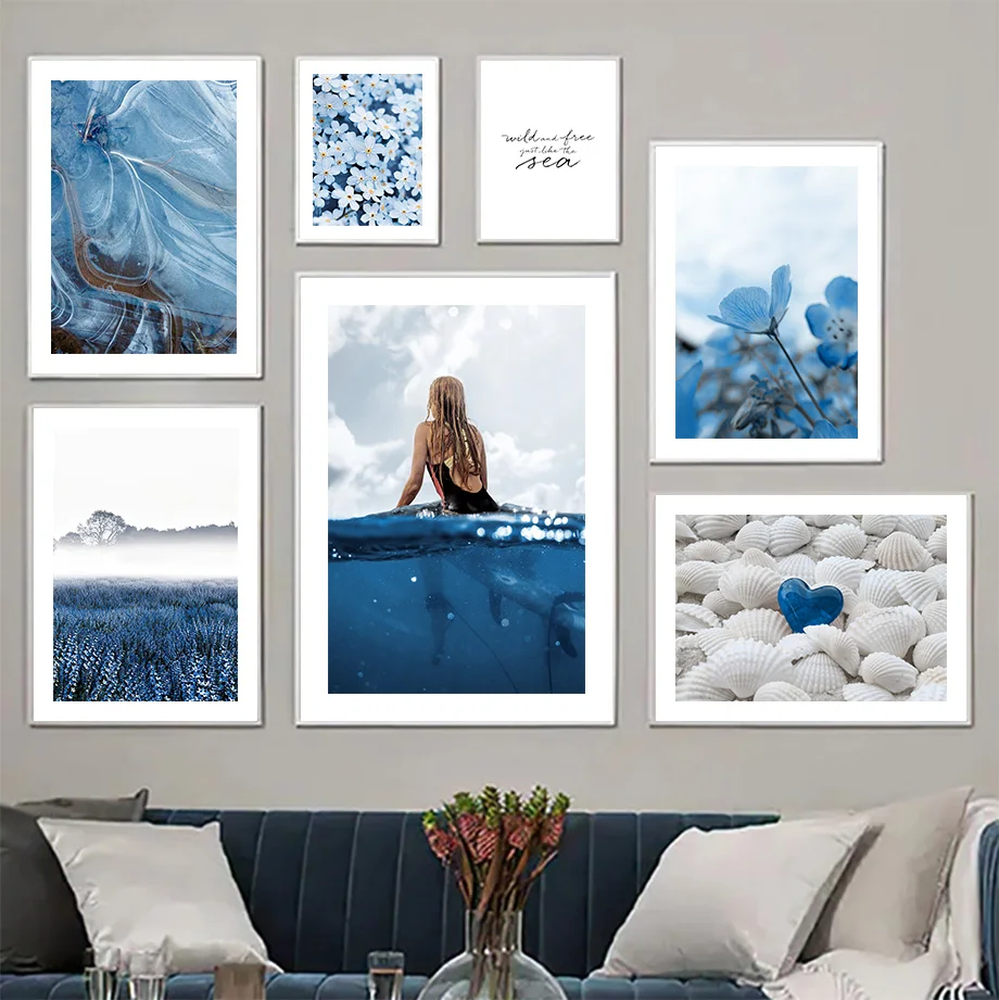 

Girl Hydrangea Marble Texture Sea Quotes Wall Art Canvas Painting Nordic Posters And Prints Wall Pictures For Living Room Decor
