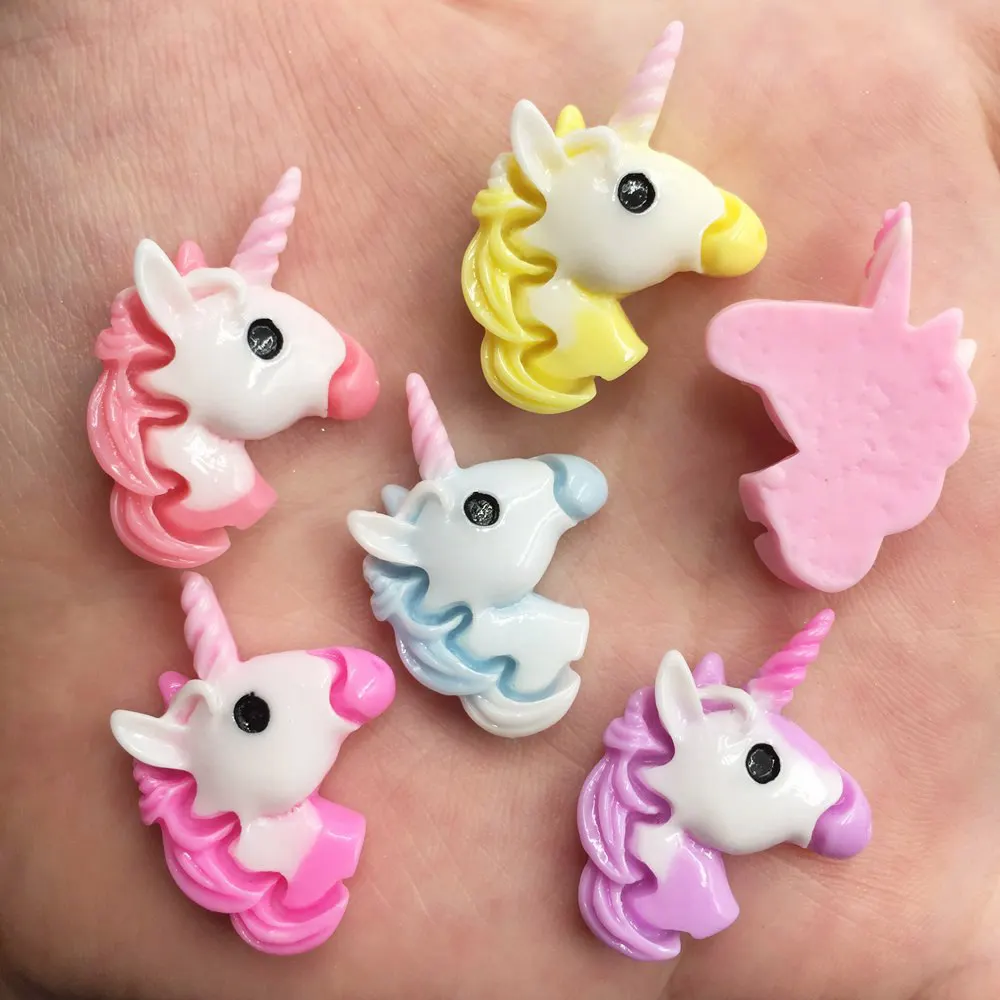 20 шт Ручная роспись полимерная смесь красочный Единорог плоский с оборота камень