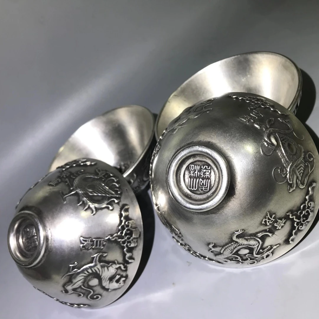 

Китай, древние времена, искусственная коллекция, тибетское серебро, резьба, очень большая чаша для чая, винная чаша, Божье животное