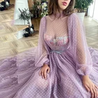 UZN Новое поступление розовое платье трапециевидной формы с кружевной аппликацией, с высоким воротником, платье для выпускного вечера элегантный пышная одежда с длинным рукавом вечернее платье размера плюс Чай Длина