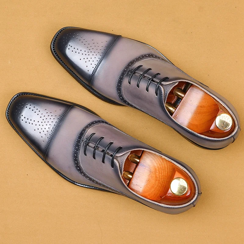 Большие размеры летние вечерние туфли-Броги из натуральной кожи Мужские дышащие