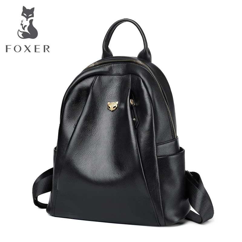 Женские рюкзаки FOXER из натуральной коровьей кожи, стильные рюкзаки для девушек, школьные сумки для девушек, женские Мягкие стильные женские модные дорожные сумки