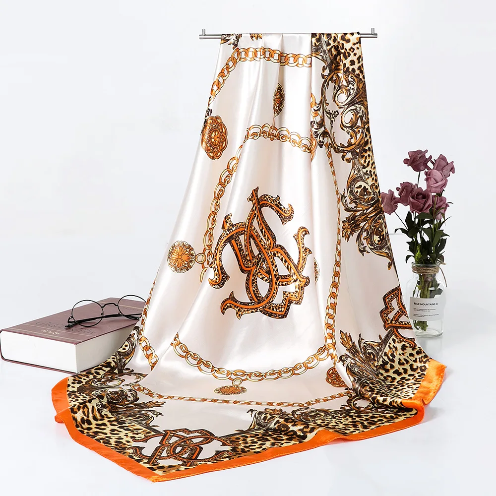 Модный шарф шаль для женщин Шелковый сатиновый хиджаб шарфы 90 см * роскошные