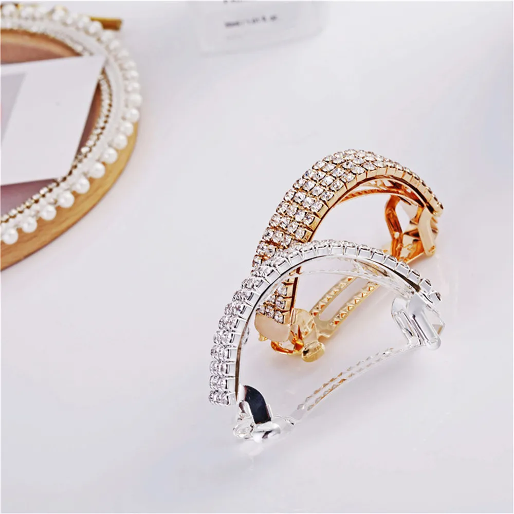 Модные заколки из золотого и серебряного сплава Блестящие кристаллы прочная