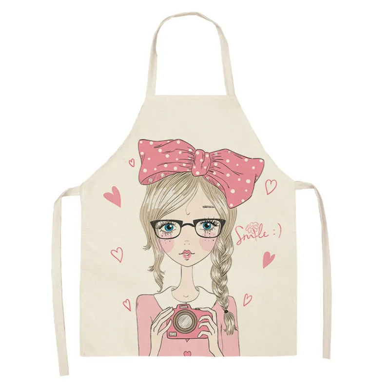 

Cute Girls Cotton Linen Aprons Cartoon Girl Kitchen Aprons for Women Sleeveless Home Cooking Baking Bibs Cleaning Tools