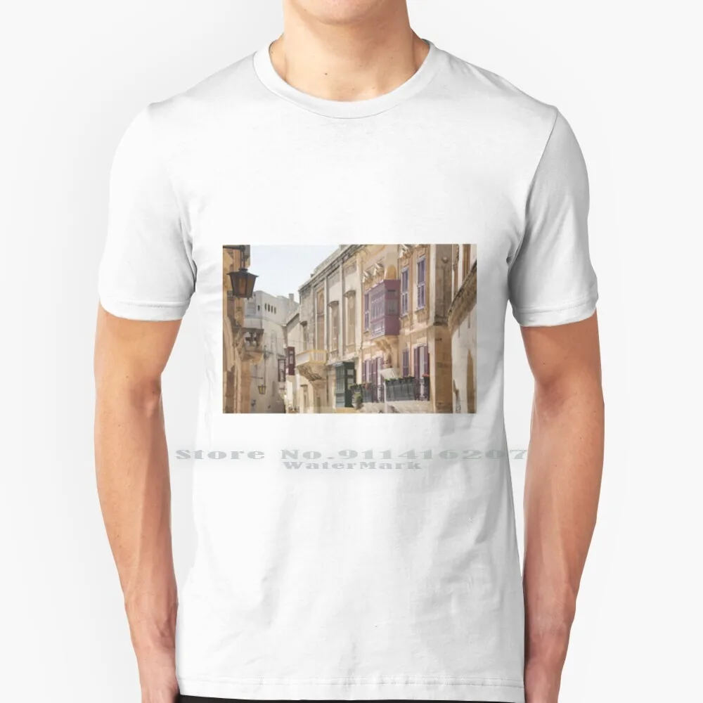 Мальта: футболка с балконами в мдине, 100% чистый хлопок, касиаджин Мальта, Мадина, остров города, балкон, здание окна, двери