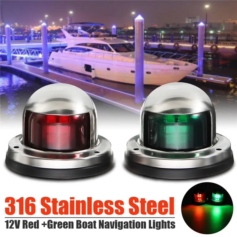 

12V LED 1 Pair Sailing Deck Yacht Red Green Waterproof Stainless Steel Bow Navigation Light Signal Warning Light Accessories