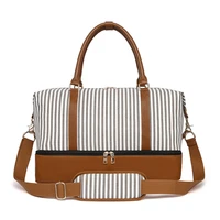 new fashion striped travel bag canvas hand luggage bag large capacity female handy hand made poor boarding travel bag flap