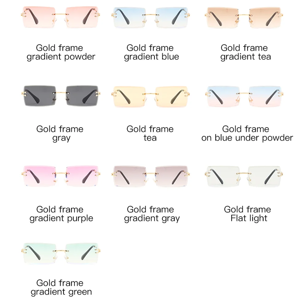 

2020 Fashion Rimless Sunglasses Women Brand Designer Trendy Small Rectangle Sun Glasses Summer Traveling UV400 Shades for Men