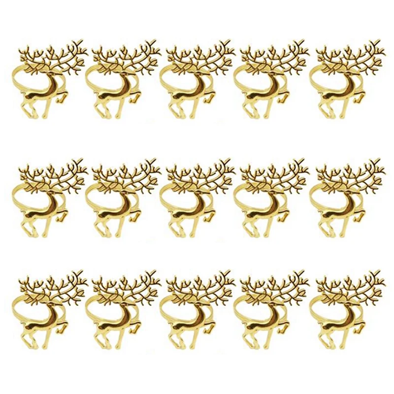 

15 Pcs Gold Elk Napkin Rings For Place Settings,Wedding Receptions, Christmas,Thanksgiving And Kitchen Dining Table