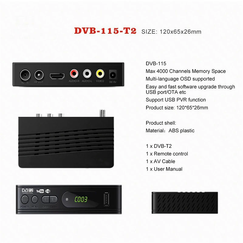 DVB-T2 Tuner Receiver HD 1080PSatellite Decoder TV DVB T2 C USB Built-in Russian Manual For Monitor Adapter | Электроника