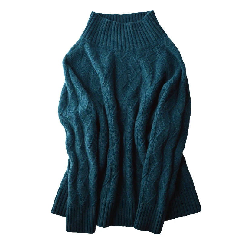 100% fine merino wool irregualr diamond pattern knit women half high collar pullover sweater wide loose M-2XL EU size | Женская одежда