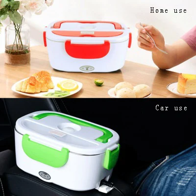 

12V-24V 110V 220V Electric Heated Lunch Box Portable 2 in 1 Car& Home Rice Box Heater Bento Boxes Stainless Steel Food Container