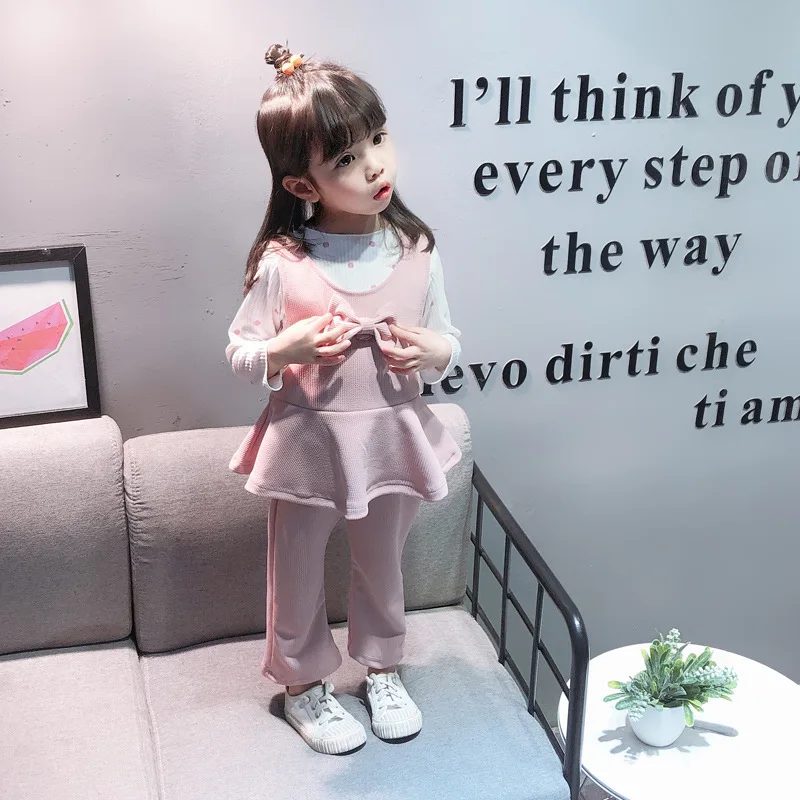 Комплект одежды для новорожденных девочек футболка с длинным рукавом и брюки