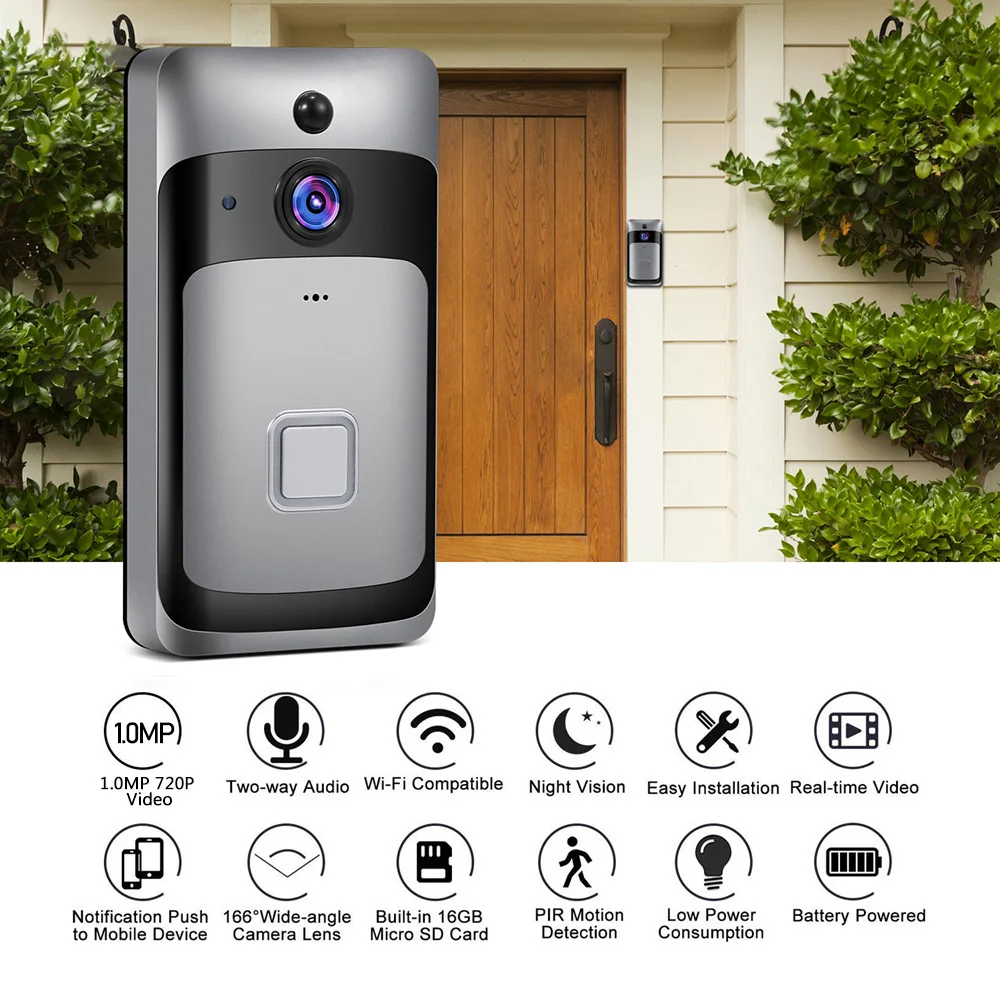 Беспроводной дверной звонок 720P безопасности Камера двухканальную аудиосвязь