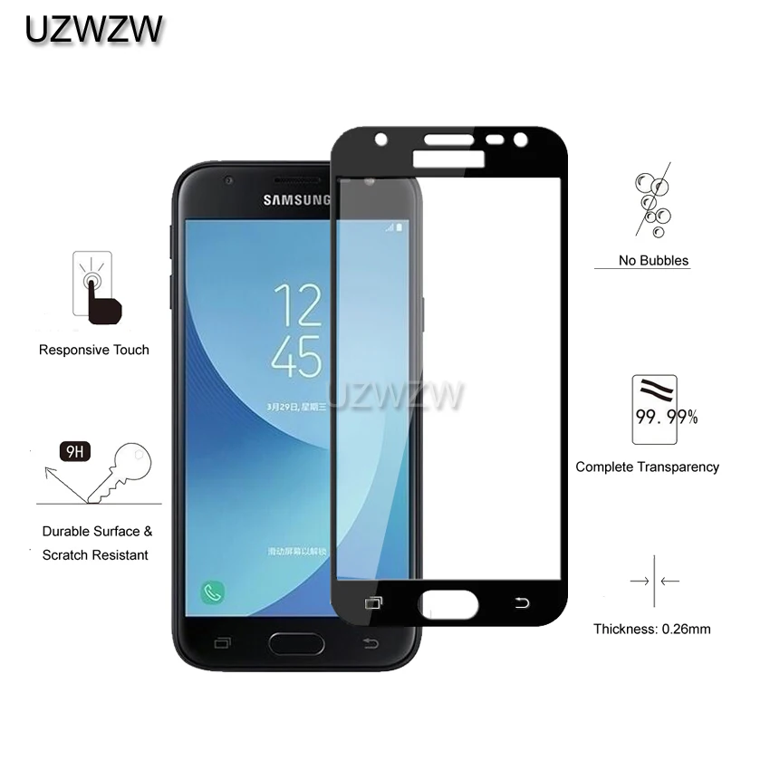 2 шт, закаленное стекло для samsung Galaxy J3, полное покрытие, 0,26 мм, защитное закаленное стекло для экрана для samsung Galaxy J3
