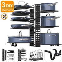 Pot Rack Organizer for Cabinet  Pots Pans Organizer Rack with DIY Methods Tires Adjustable Kitchen Pan Pot Storage Organizer