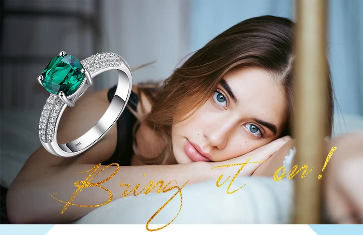 JewelryPalace подушки 1.8ct зеленый создан Изумрудный Пасьянс обручение кольцо для женщин 925 пробы Серебряное ювелирные украшения