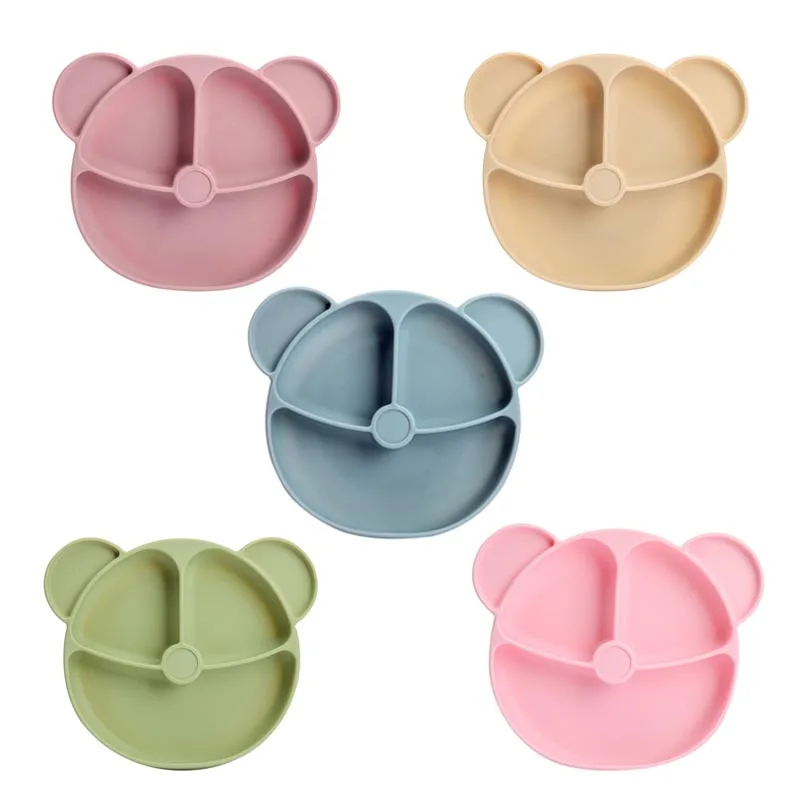 

New Children's Dishes Cartoon Bear Baby Safe Silicone Sucker Dining Plate Toddle Training Tableware Kids Feeding Bowls BPA Free