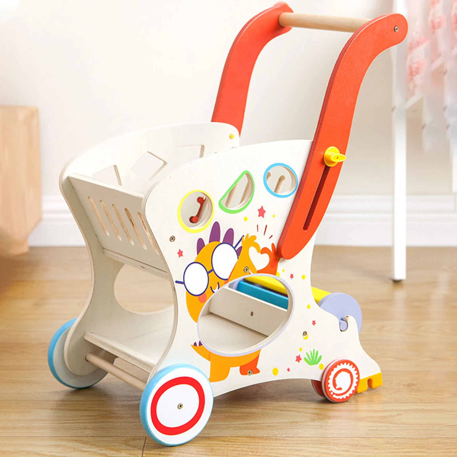 

Wooden Shopping Cart Supermarket Handcart Toy Grocery Shopping Pretend Playset Cart Trolley Toy Kitchen Accessories