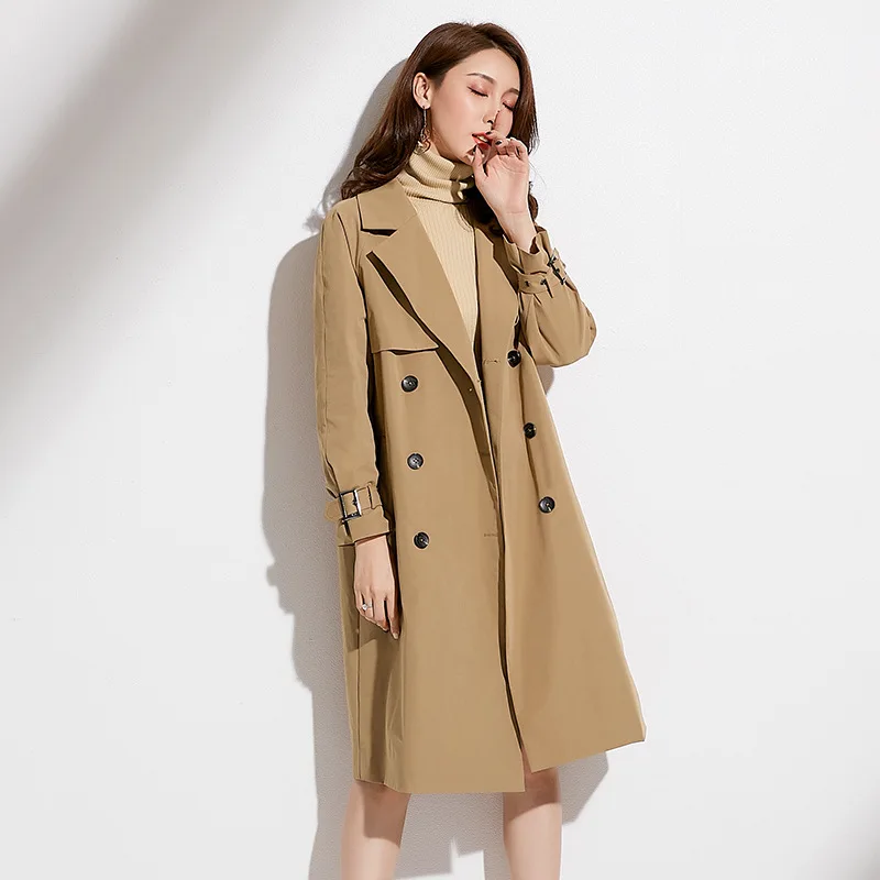 

Autumn Trench For Women New 2020 Double Breasted Turn-down Collar Female Tops Office Fashion Temperament Women Trench L369
