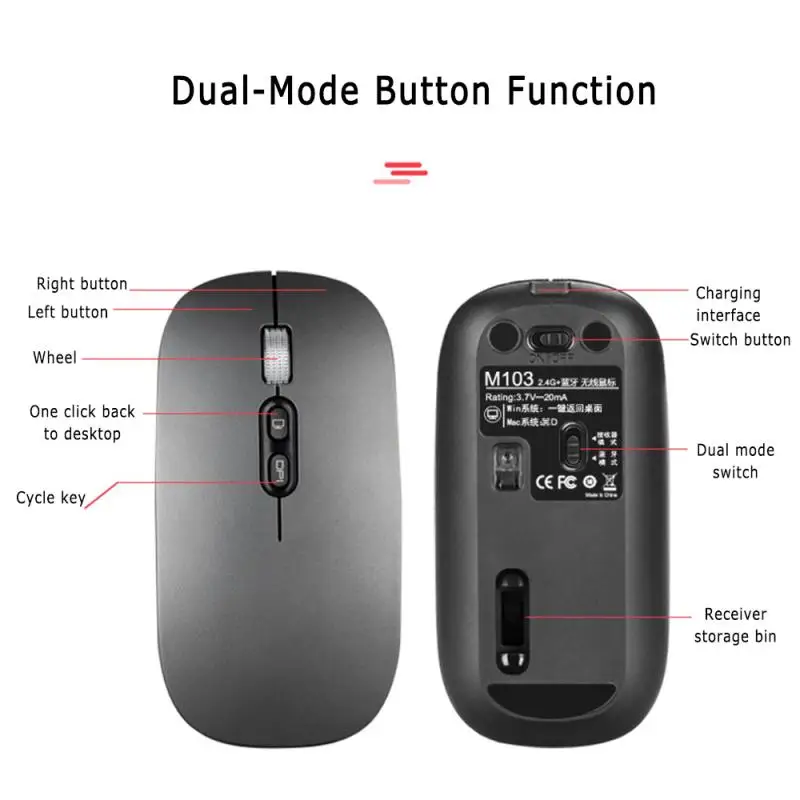 Мышь компьютерная беспроводная 1600DPI Bluetooth 5 0 USB 2 4 ГГц|Мыши| |