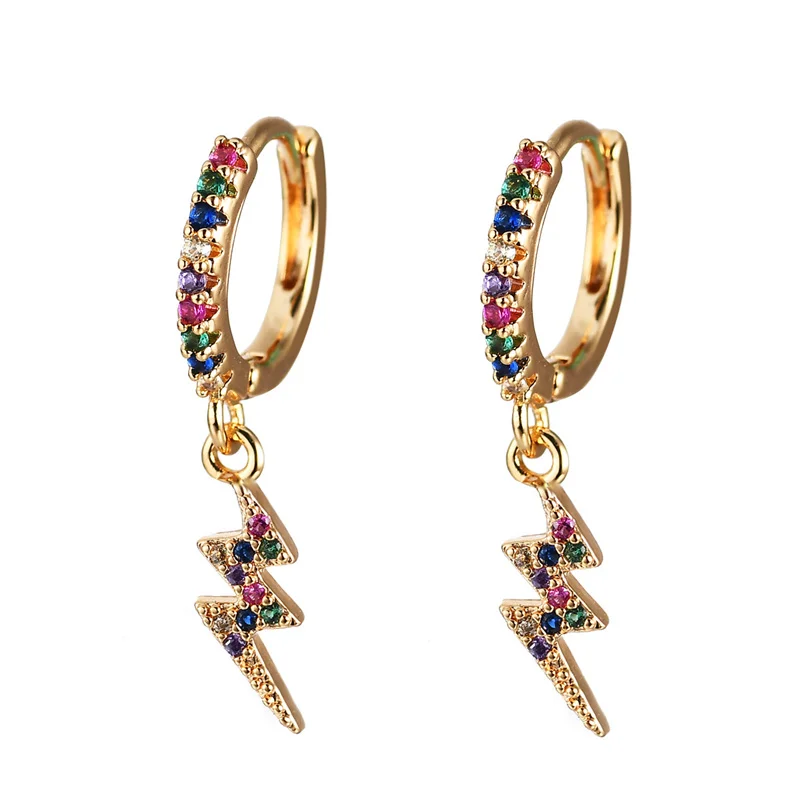

Fashion Exquisite Multicolor Zircon Cute Lightning Bolt Hoop Earrings Classic Geometric Women Dangle Earrings for Girls Jewelry