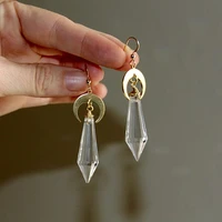 new fashion gold plated moon natural transparent quartz crystal pendant earrings celestial jewelry handmade jewelry