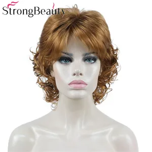 StrongBeauty средние короткие вьющиеся парики синтетические женские волосы блондчерныйбордовый много цветов на выбор