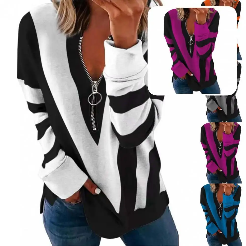 

Пуловер Женский Повседневный на молнии с V-образным вырезом