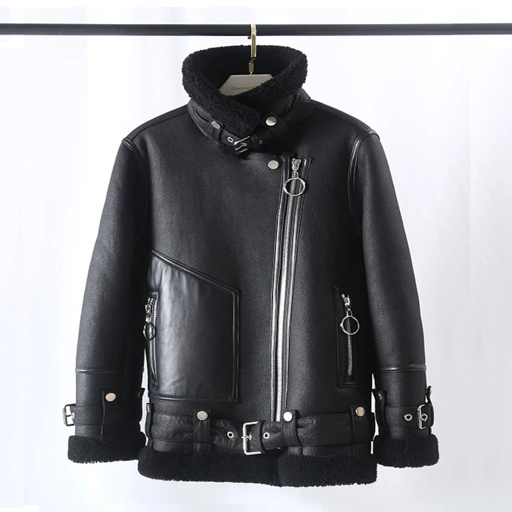 2022 Winter Black Winter Short Jacket Women Real Fur Coat Lamb Natural Women's Coat Sheep Fur Genuine Leat Outerwear Streetwear