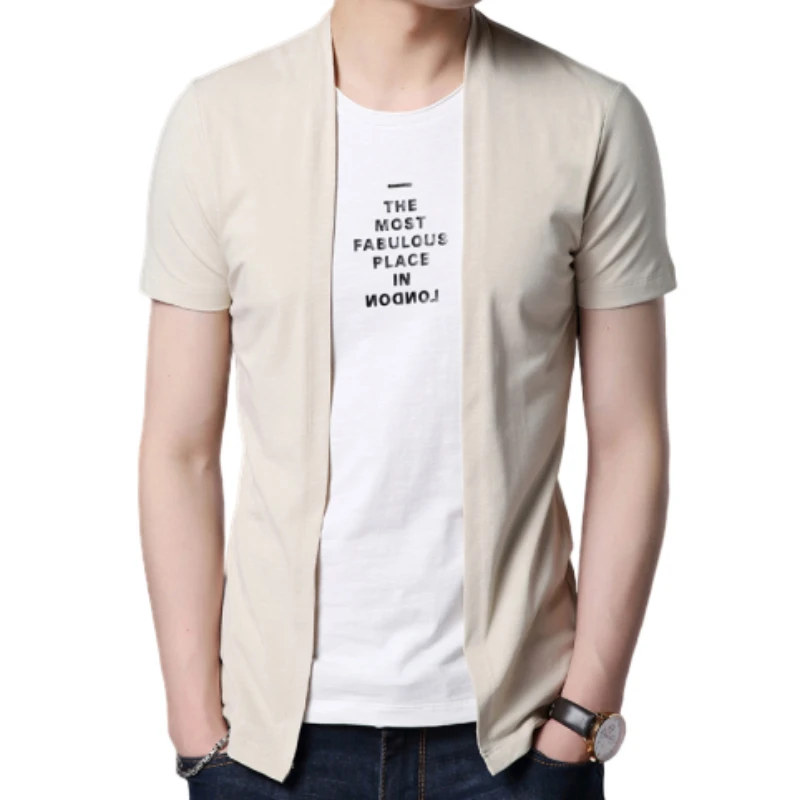 Мужская Однотонная футболка с коротким рукавом повседневная короткая имитацией