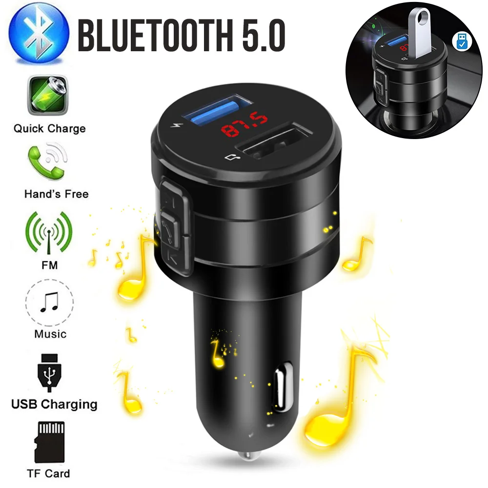 Автомобильный FM трансмиттер Bluetooth 5 0 MP3 плеер поддержка U диска зарядное