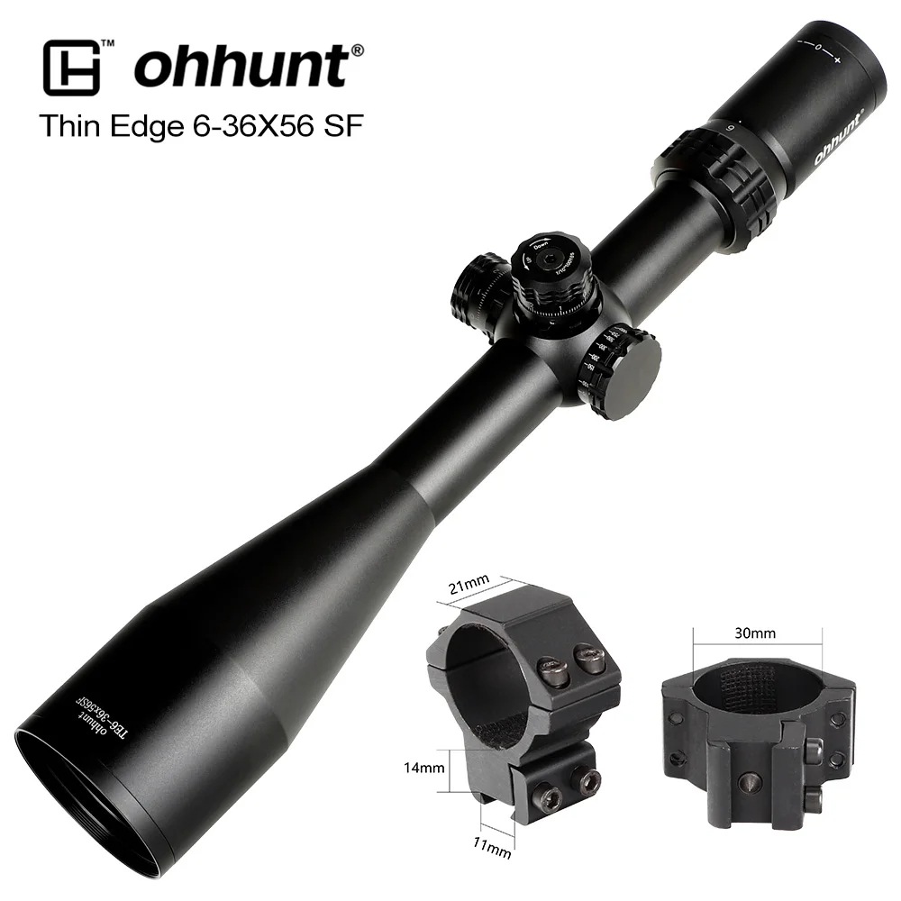 Low Dovetail Rings Ohhunt тонкий край 6-36X56 SF охотничий прицел с Боковая регулировка параллакса стопор башни сброс тактический оптический прицел - Цвет: Low Dovetail Rings