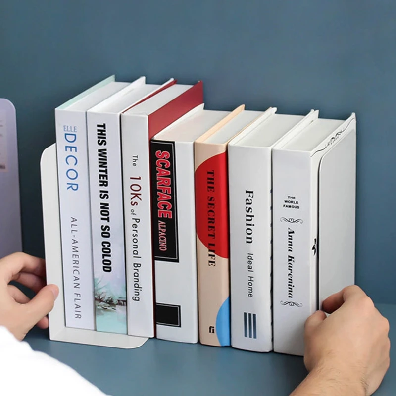 

1 Pair Morandi L Shape Metal Bookends Reading Book Support Stand Desktop Office Document Organizer Rack Shelf