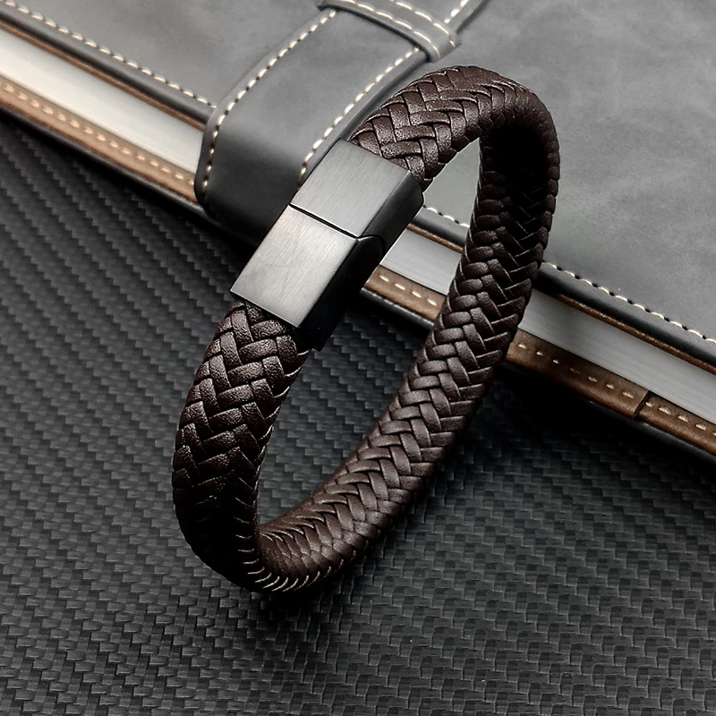 Мужские браслеты в стиле панк черные/коричневые с 16 прядями плетеные кожаные из
