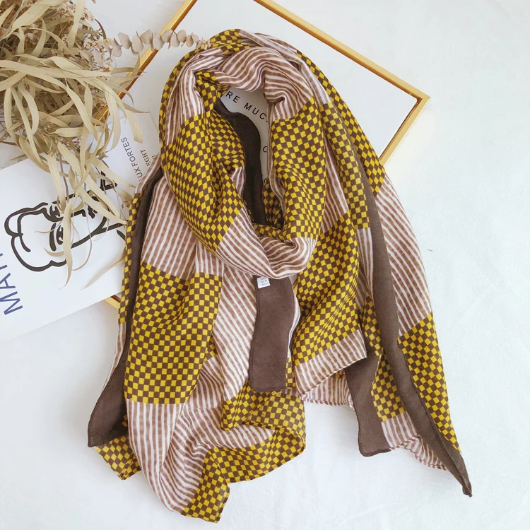 Шарфы хлопковые с геометрическим принтом длинные шали в полоску мусульманским