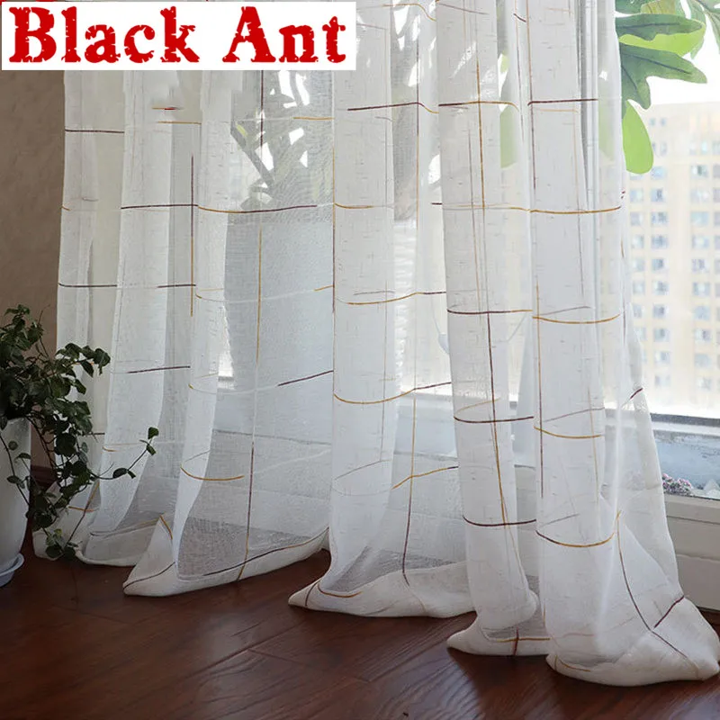 Красочные шторы в клетку для гостиной белая прозрачная ткань кухонная