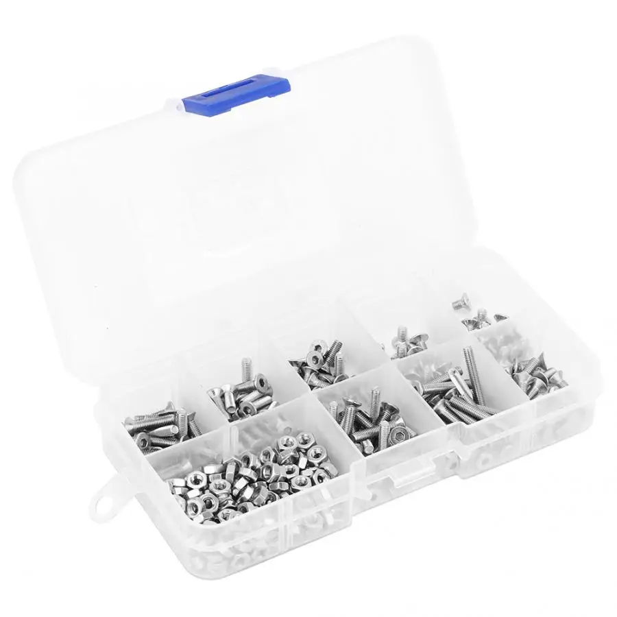 340pcs M3 Hex Socket Flat Head Stainless Steel SS304 Screw Bolt Nut Assortment Set