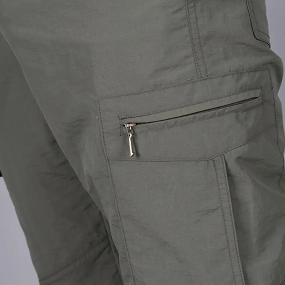 

Men Deep Crotch Multi Pockets Cargo Pants Solid Color Breathable Elastic Waist Camping Trousers Workwear for Outdoor Sports