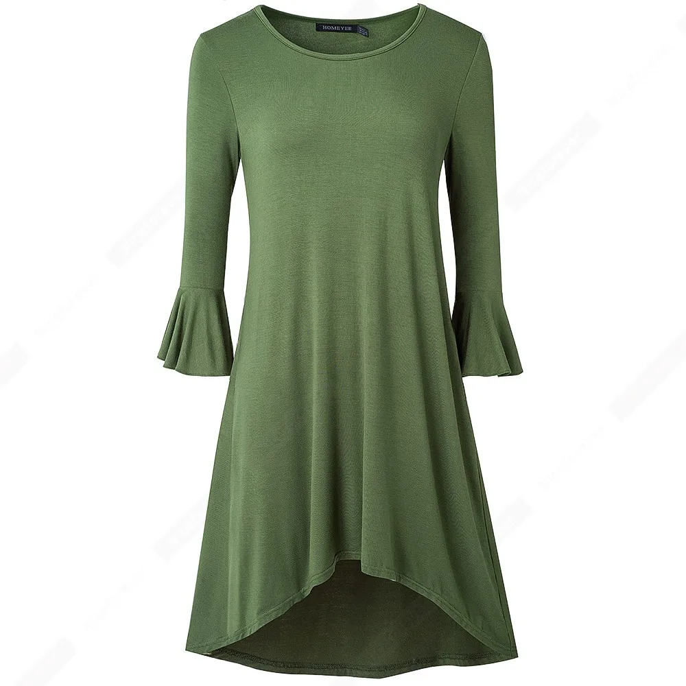 Платье женское однотонное с расклешенным рукавом шикарный Повседневный