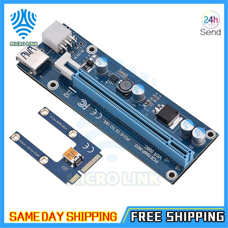 mlc Mini PCIe PCI-E PCI Express Riser Card to PCIE Extender 16X SATA 6Pin IDE Molex Power Cable for BTC ETH Litecoin Miner Mi | Компьютеры