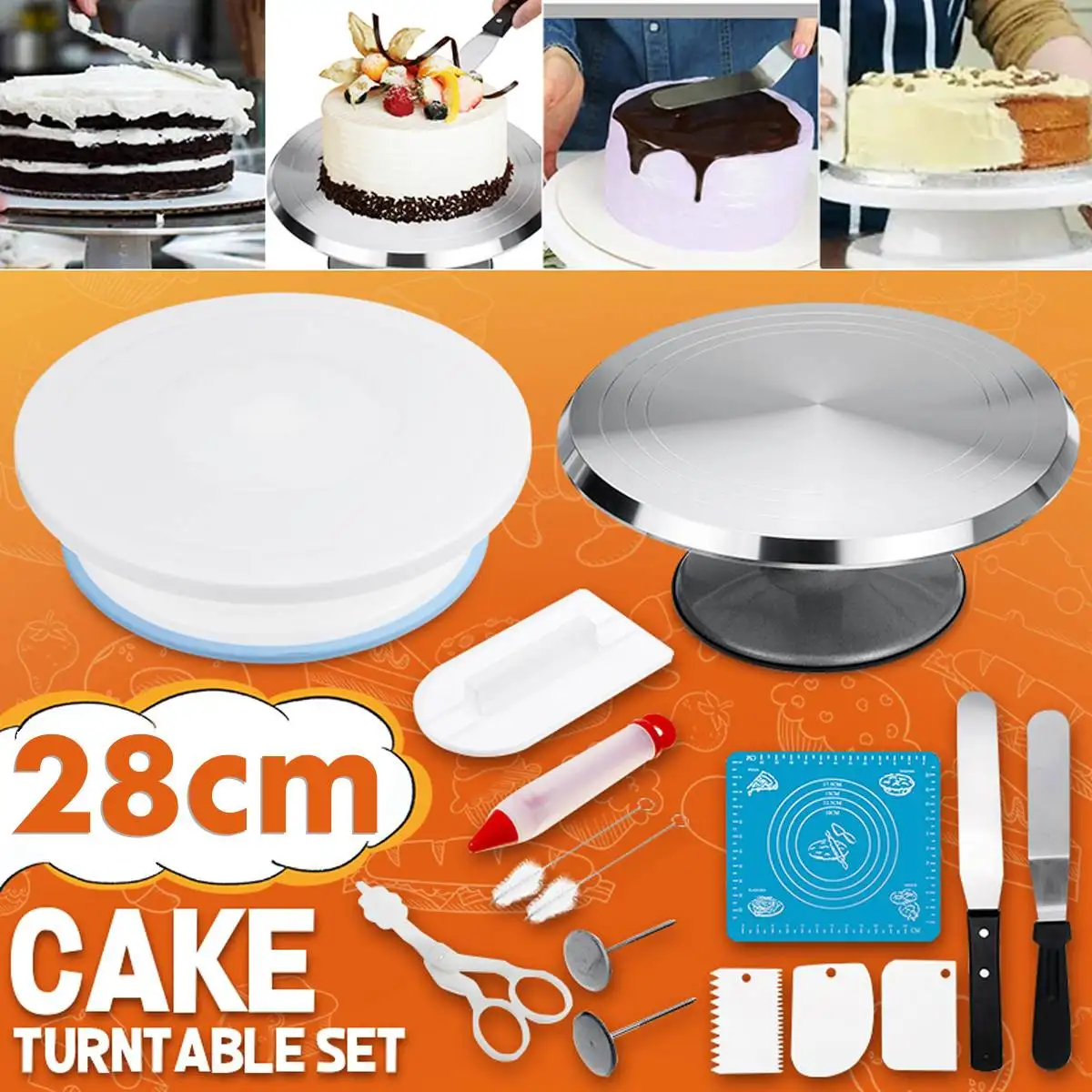 

1/6/14Pcs/Set Cake Turntable Set Multifunction Cake Decorating Kit Pastry Tube Fondant Tool Party Kitchen Dessert Baking Supplie