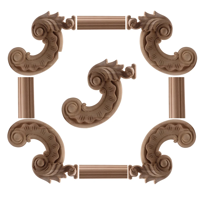 

Ornamental Unpainted Retro Long Rose Flower Rubber Wood Furniture Home Corner Wood Frame Wood Decal Wood Applique NEW European