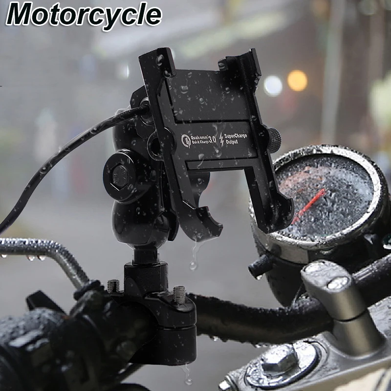 motorcycle phone navigation holder 12v aluminum alloy motorbike bracket support qc3 0 usb charger fast charging handlebar mount free global shipping